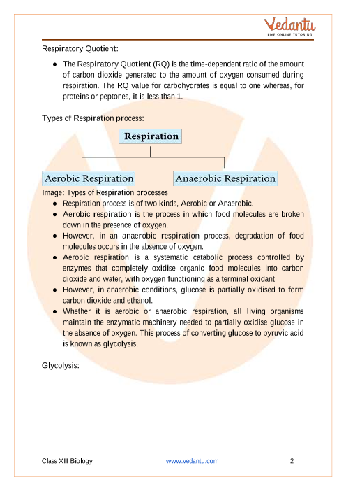 Respiration in Plants Class 11 Notes NEET Biology [PDF]
