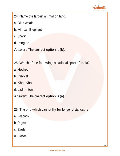 Important Questions for Class 1 IGKO 2022-23 Free PDF