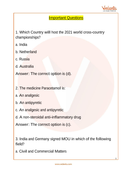 Important Questions for Class 5 IGKO 2022-23 Free PDF