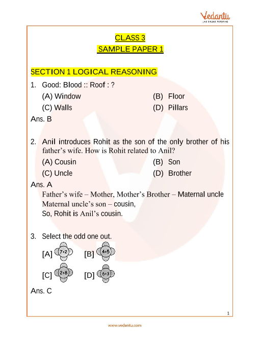 Imo Maths Olympiad Sample Paper 1 For Class 3 With Solutions