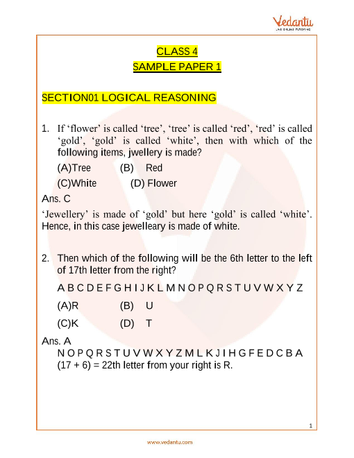 Imo Maths Olympiad Sample Paper 1 For Class 4 With Solutions