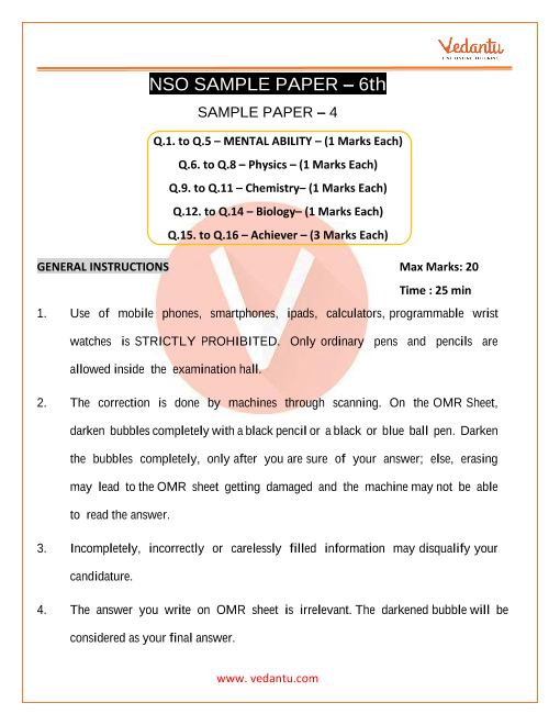NSO Science Olympiad Sample Paper 4 for Class 6 part-1