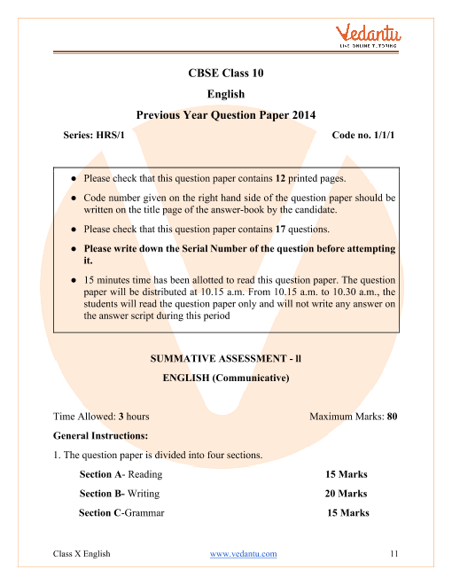 CBSE Class 10 English Communicative Question Paper & Solutions 2014 Delhi Scheme part-1