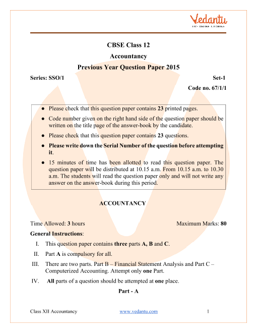 CBSE Class 12 Accountancy Question Paper & Solutions 2015 Delhi Scheme part-1