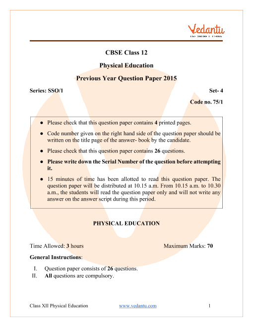 CBSE Class 12 Physical Education Question Paper 2015 Delhi Scheme part-1