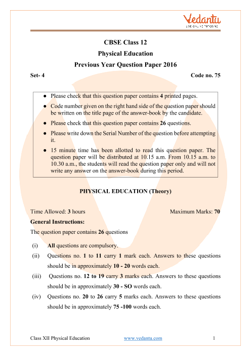 class 12 physical education question paper term 1