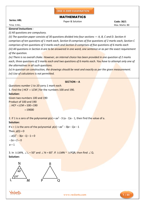 CBSE Class 10 Maths Question Paper 2009 part-1.