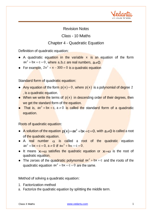 Class 10th Quadratic Equations All Formulas Tessshebaylo
