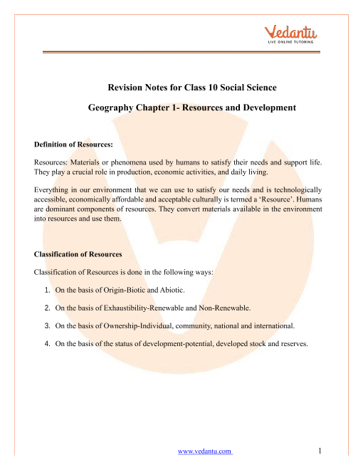 resources and development case study questions class 10