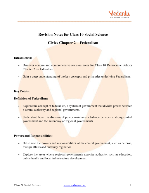 case study questions on federalism class 10