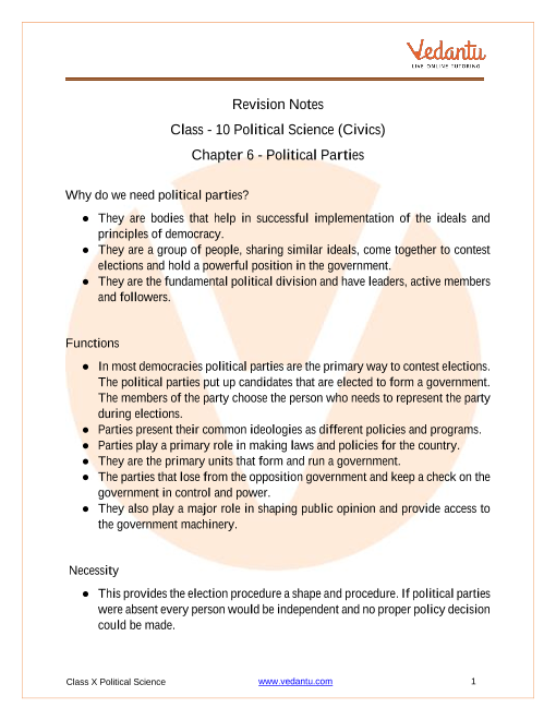 Access Class 10 Political Science (Civics) Chapter 6 Political Parties part-1