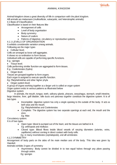 Revision Notes For Class 11 Biology Chapter 4 Animal Kingdom - Riset