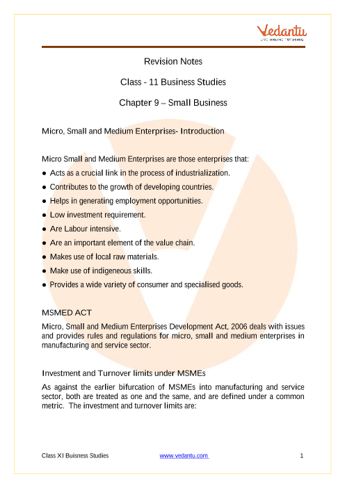 business summary notes form one