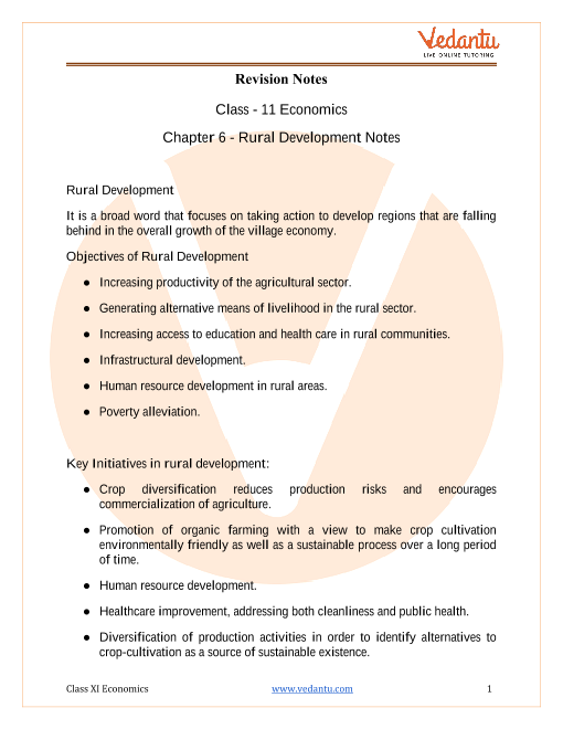 NCERT Solutions for Class 11 Economics Chapter 6 Rural Development Download  Free PDF