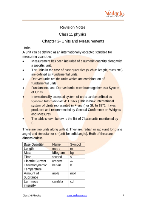 units and measurements class 11 assignment