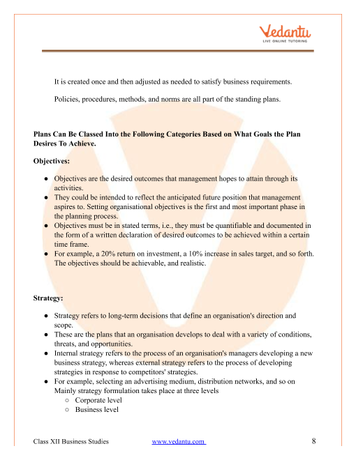 Cbse Class 12 Business Studies Chapter 4 Planning Revision Notes Cbse Class 12 Business Studies Chapter 4 Planning Revision Notes