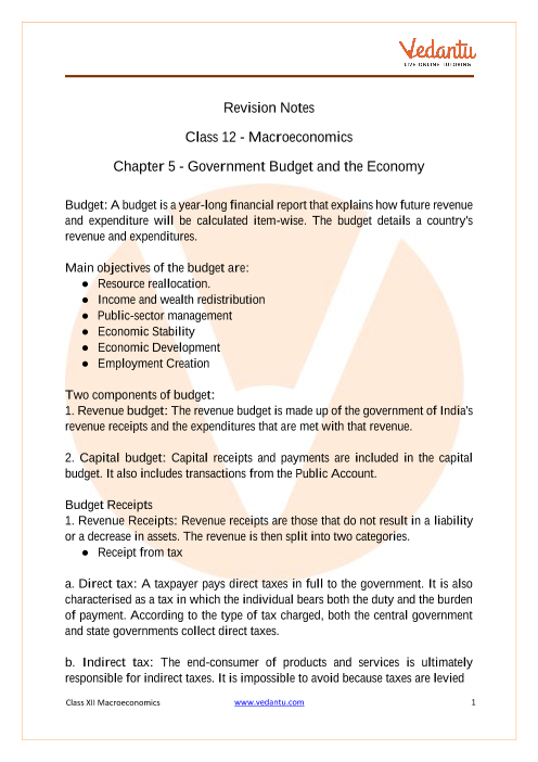 Government Budget and the Economy Class 12 Notes CBSE Macro