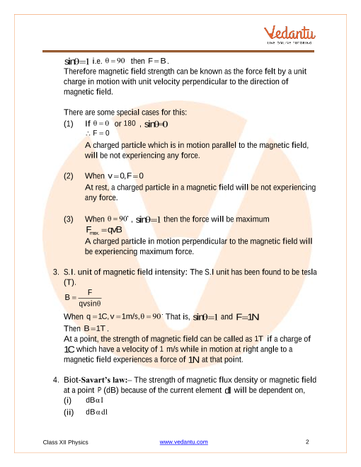kant lugtfri Såvel Moving Charges and Magnetism Class 12 Notes CBSE Physics Chapter 4 [PDF]