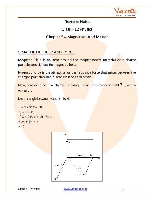 Interesse Premonition Betjene Magnetism and Matter Class 12 Notes CBSE Physics Chapter 5 [PDF]