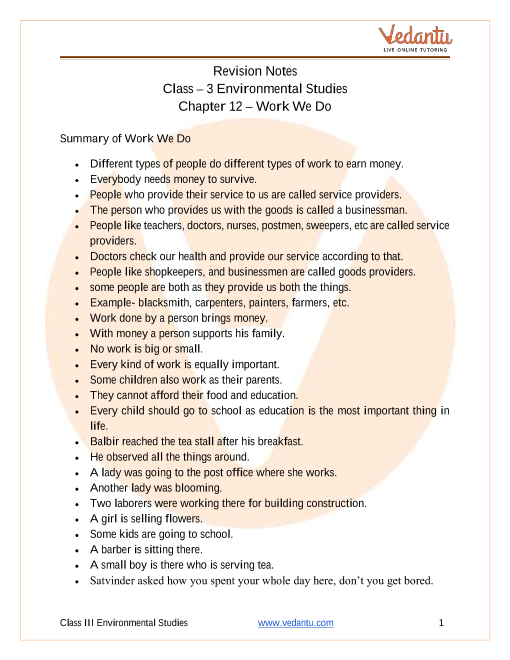 Class III- evs worksheet-12. work we do worksheet