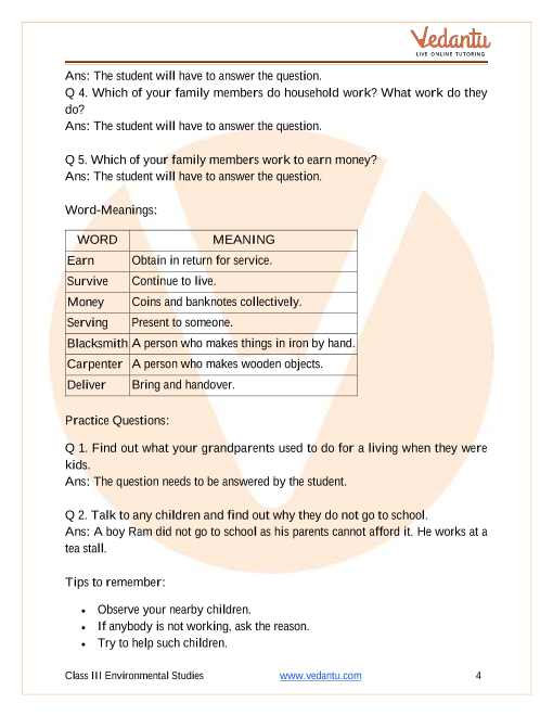 Class III- evs worksheet-12. work we do worksheet