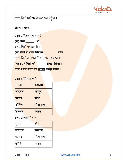 Bahadur Bitto Class 3 Notes CBSE Hindi Chapter 5 [PDF]