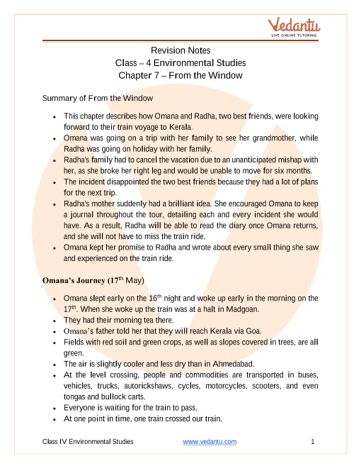 From the Window Class 4 Notes CBSE EVS Chapter 7 [PDF]