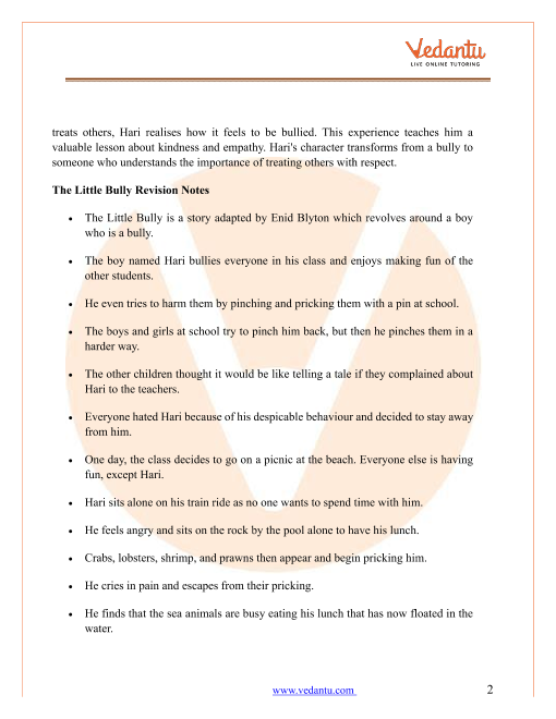 The Little Bully Class 5 Notes CBSE English Chapter 8 [PDF]