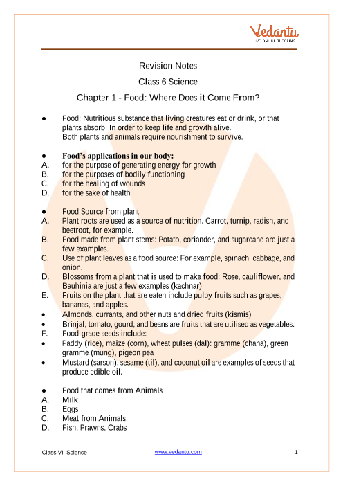 Food: Where Does it Come From Class 6 Notes CBSE Science Chapter 1 [PDF]