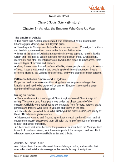 Access Class 6 History Chapter 3 - Ashoka, the Emperor Who Gave Up War Notes part-1
