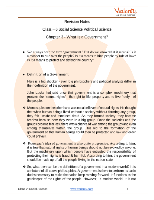 Access Class 6 Social Science Chapter 3 - What Is a Government Notes part-1