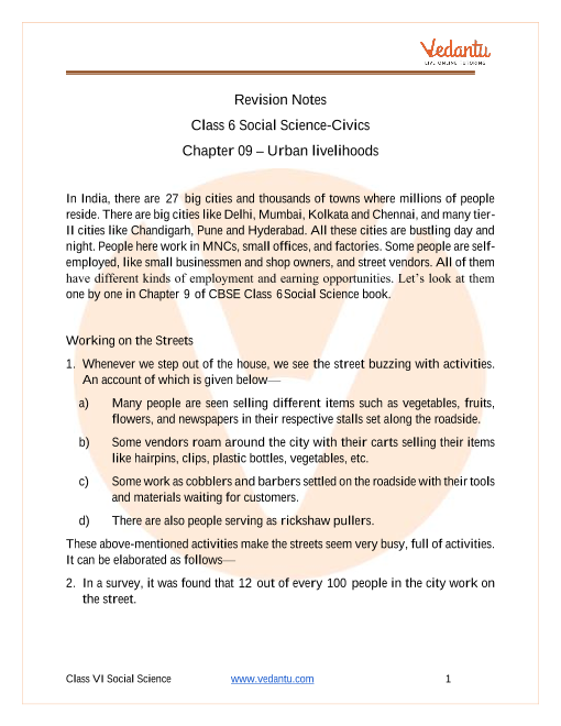 Access Class 6 Political Science - Civics Chapter 9 – Urban livelihoods part-1