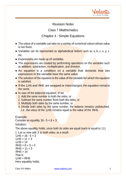 Access Class VII Mathematics Chapter 4 - Simple Equations Notes in 30 Minutes part-1