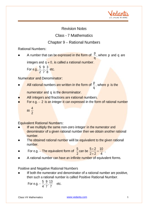 assignment of rational numbers class 7