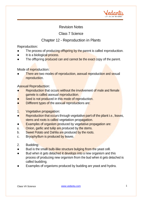 Cbse Class 7 Science Chapter 12 Reproduction In Plants Revision Notes