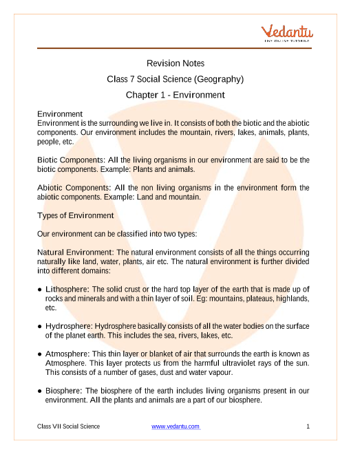 Access Class 7 Social Science (Geography) Chapter 1 - Environment Notes in 30 Minutes part-1