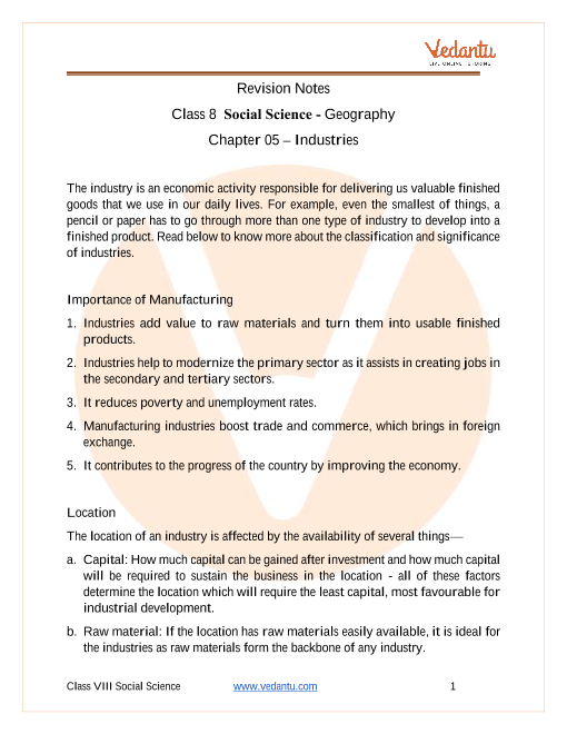 Access CBSE Class 8 Social Science (Geography) Chapter 05 – Industries Notes part-1