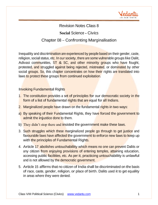 Access Class 8 Social ScienceCivics Chapter 08 – Confronting Marginalisation Notes part-1