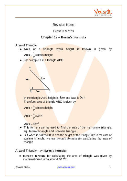 case study of heron's formula class 9th