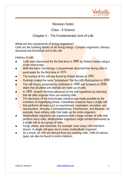 The Fundamental Unit of Life Class 9 Notes CBSE Science Chapter 5 [PDF]
