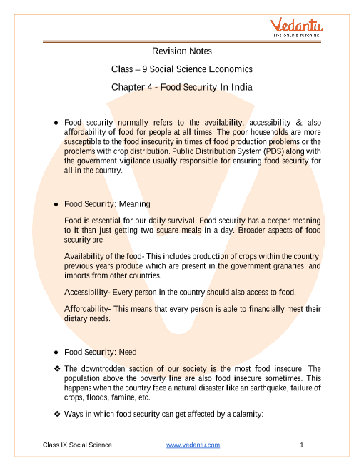 Access Class 9 Social Science Chapter 4 - Food Security In India Notes in 30 Minutes part-1