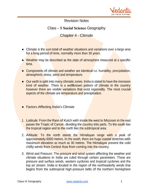 Access CBSE Class 9 Social Science Geography Chapter 4 - Climate part-1