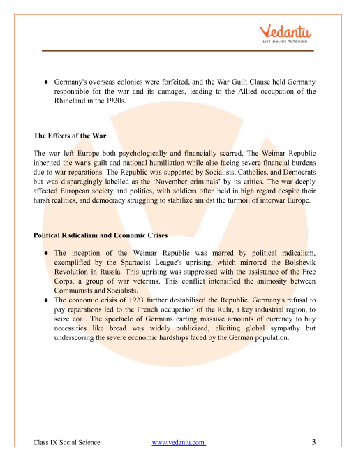 Cbse Class 9 History Chapter 3 Notes Nazism And The Rise Of Hitler