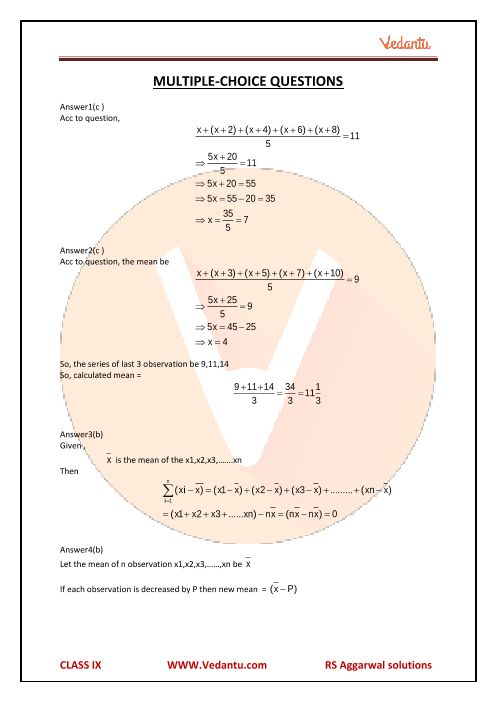 Rs Aggarwal Class 9 Solutions Chapter 18 Mean Median And Mode Of Ungrouped Data