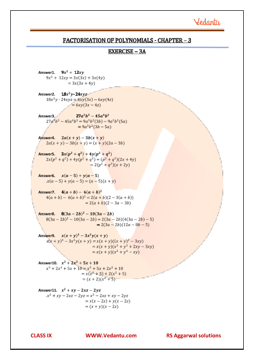 Rs Aggarwal Class 9 Solutions Chapter 3 Factorisation Of Polynomials