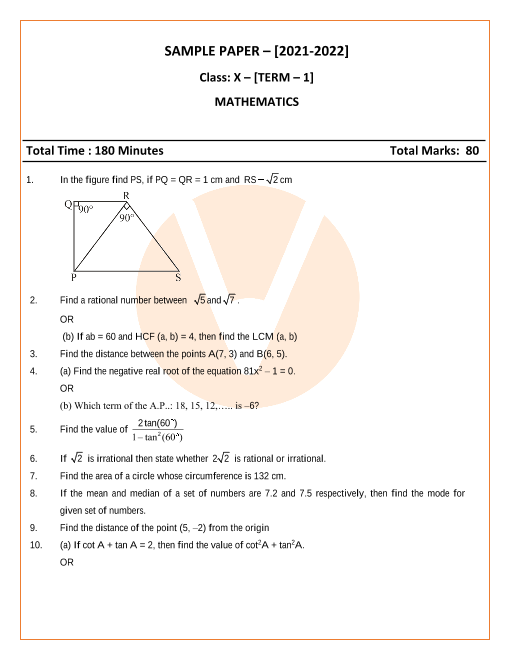 CBSE Maths Term 1 Sample Paper for Class 10 part-1