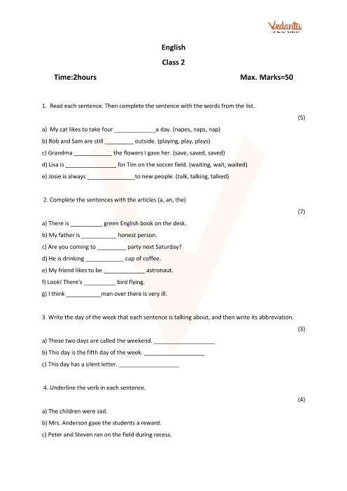 Cbse Sample Papers For Class 2 English With Solutions Mock Paper 2