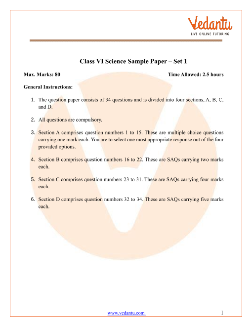 assignment 1 class 6 science