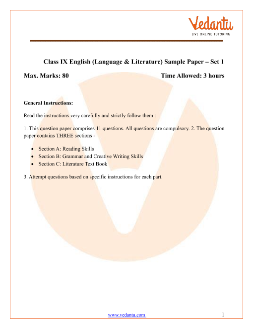 9th standard english question paper essay 1