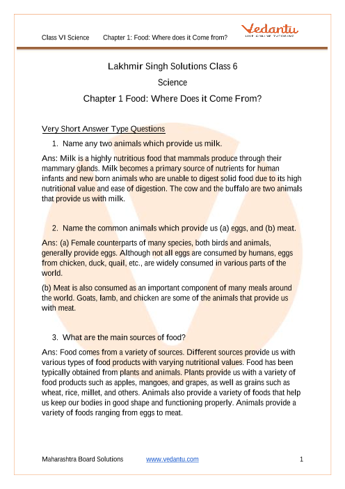 Lakhmir Singh Solutions for Class 6 Science Chapter 1 Food: Where Does It  Come From - Download Free PDF